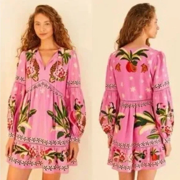 knee length dresses for ladies Pink Leopard Forest Midi Dress – FARM Rio main image 1